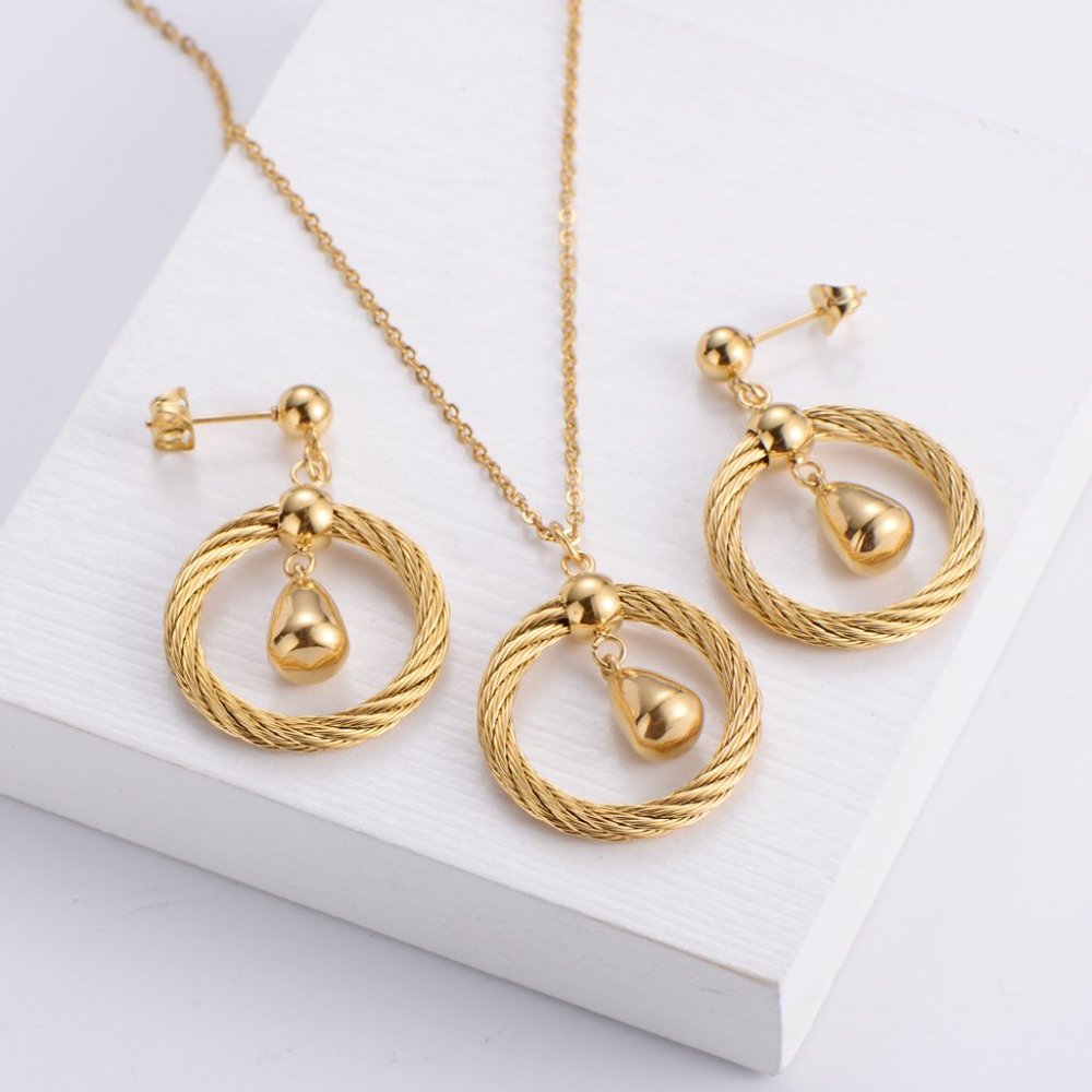 Fashion 316L Stainless Steel Jewelry Sets Pendant & Earring 18K gold plated